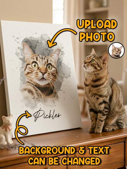 Catygift Customized Pet Photo - Personalized Watercolor Pet Portrait - Customized Framed Canvas Art/Unframed Poster, Living Room Wall Decor, Home Decor, Pet Lover's Family Gift, Ideal Gift For Him, Ideal Gift For Her ,For Family, Quiet Luxury, Pet Memorial Gift