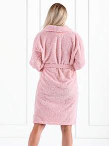 Momenti Per Me Women's Heart Pattern Drop Shoulder Long Sleeve Belted Casual Robe - Pink - View 3