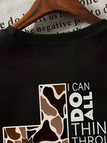 Young Boy Cross Print Round Neck Short Sleeve Casual T-Shirt - Black - View 4