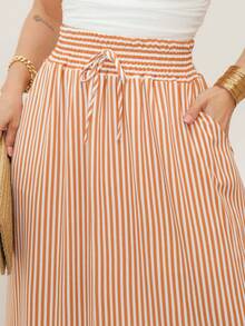 AMY FASHION STRIPED LENGTH SKIRT WITH SLIT AND BAG, THICK WAIST, 2025 FASHION - Brown - View 5