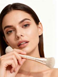 1 Peça Conjunto de Pincéis de Maquiagem de Duas Pontas, Incluindo Pincel Blush Angulado, Pincel Blush Redondo e Pincel de Pó, para Mulheres