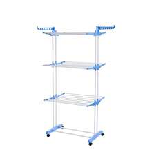 Foldable 3-Tier Drying Rack With Wheels, Large Capacity Laundry Rack, Home Storage Helper - Blue and White - View 7