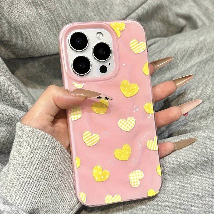 Funda para phone con un diseño de corazón a cuadros de pantalla completa y un patrón de meteorito brillante y texturizado que ofrece protección contra golpes. Compatible con los modelos 16 Pro, 15, 14 Plus, 13, 12 y 11. Esta funda protectora es un excelente regalo para Año Nuevo, Pascua, Halloween, amigos y familiares. - Colores mixtos 2 - Ver 1