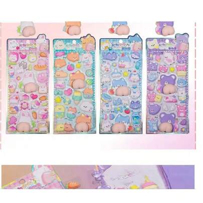 1pc Super Cute 3D Squeeze PP Sticker, Adorable Animal Rabbit, Cat, Bear Theme, Kawaii Stationery Decor DIY Material, [Some Parts May Have Color Difference]