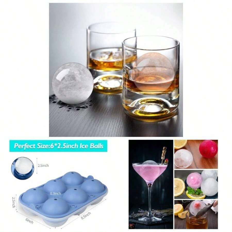 Ball Maker, 6.4cm Reusable Ball Mould, Easy Release Round Silicone Sphere Tray with Lids Funnel Whiskey, Cocktails, Bourbon - Azul / Patchwork - Ver 1