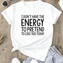 Fashionable Women'S Short-Sleeve Top With A Round Neck Featuring Letter-Themed Prints - White - View 9
