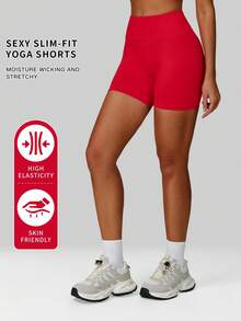 MFVIM Women's Red Slim Fit Athletic Shorts, High Waist Tummy Control Breathable Soft Stretchy Fabric Casual Sports Running Yoga Pants, Suitable For Commuting, Outdoor, Jogging, Cycling, Yoga, Pilates, Gym Workout - Red - View 3