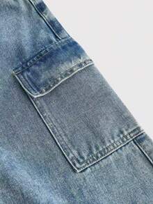 女式蝴蝶结抽绳设计牛仔阔腿裤 - 復古藍 - 查看 4