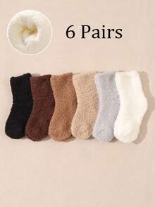6双婴儿/幼儿纯色保暖厚款半羊毛中筒袜，秋冬款 - 彩色 - 查看 8