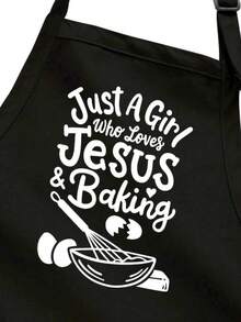1PC Funny Christian Baker Apron Just A Girl Who Loves Baking Custom Kitchen Apron Pockets Gift Full-Length Apron, Loves Jesus Chef Apron Quote - 黑色 - 查看 2