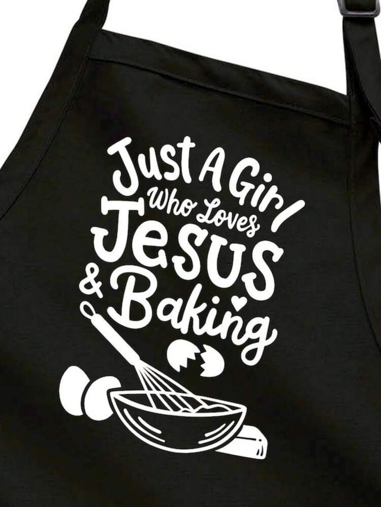 1PC Funny Christian Baker Apron Just A Girl Who Loves Baking Custom Kitchen Apron Pockets Gift Full-Length Apron, Loves Jesus Chef Apron Quote - 黑色 - 查看 2