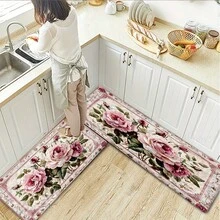 Alfombra de baño con patrón floral rosa retro - Felpudo rectangular de material sintético, absorbente y antideslizante, adecuado para dormitorios, baños, inodoros, entradas de cocina y otras decoraciones del hogar, para todo el año - Blanco - Ver 5