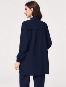 Women's Round Neck Short Sleeve Front Opening Pocket Scrubs Nurse Scrubs Workwear Dentist Healthcare Pet Hospital Laboratory Coat