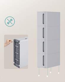 Torre de almacenamiento con ruedas, columna para cocina estrecha, estante de plástico con 4 niveles, ahorro de espacio, 45 x 17 x 84 cm, Gris - Gris Claro - Ver 4