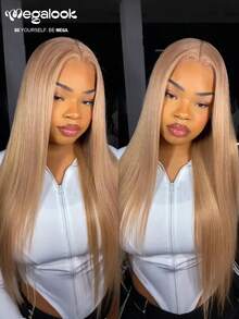 MEGALOOK 6"X5" Silky Straight Hairline Transparent Lace Front Wig, Milk Tea Brown Color - S20L - View 3