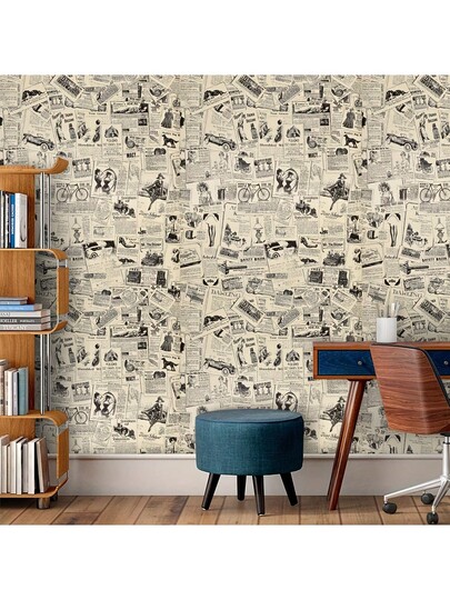 Roll Of Retro Newspaper Wallpaper, Ready To Peel Paste Geel Self Adhesive Contact Paper, Detachable Wallpaper Roll, Tenants ate Closets, Lockers, Cabinets, Drawer Linings, Home ation view 7