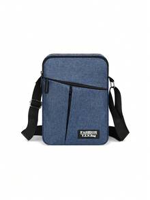 大容量时尚男士单肩斜挎包，多功能可调节肩带，拉链封口，多隔层实用收纳男士包，节日必备 - 藍色 - 查看 10