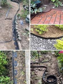 易于安装的PE塑料花园边缘装饰套件，配有坚固的锚栓 - 耐用的草坪边界，用于景观和草坪分隔 - 彩色 - 查看 6