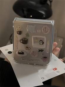 可爱DIY卡通猫腊肠犬简约插画果冻环氧树脂贴纸透明手机壳，兼容三星Galaxy Z Flip7 Flip6 Flip5 Z Flip 4 3，可爱动物图案折叠后盖 - 貓 - 查看 5