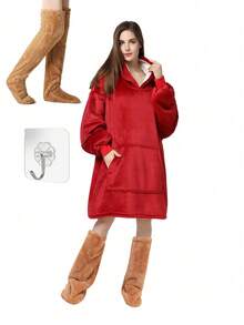 2pcs/1pc Wearable Blanket Hoodie For Adults, Oversized Wearable Pajamas With Big Pockets, Thick Warm Wearable Hooded Sweatshirt Blanket, Soft Plush Sweatshirt Hooded Popular Tops One Size Fits, Great Gift For Friends, Family On Christmas, New Year