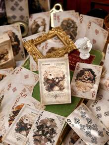 1PC Retro Alice Theme Playing Cards - Exquisite Double-Sided Anti-Slip Embossing, Four-Layer Die-Casting, Perfect For Family Gatherings And Party Games. Elegant Rabbit And Geometric Designs, Family Game Night. Geometric Card Patterns