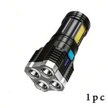 1pc/2pcs/3pcs Rechargeable Led Flashlight, Waterproof Strong Light Flash Light 4*LED, Battery Display, COB Side Light,Outdoor Multifunctional Portable Household Flashlight For Emergency, Hiking Camping