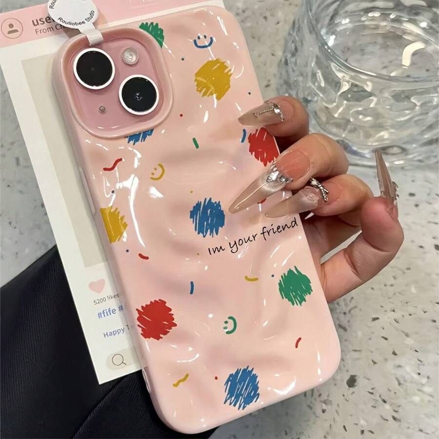Teléfono simple y elegante, suave 16 Pro, diseño de patrón de meteorito adecuado 15 Pro, patrón de onda avanzado 14 Plus Pro, anti caída 13 Pro 12 Pro 11, cubierta resistente a caídas, impacto, teléfono elegante, diseño elegante, cubierta suave y flexible, cubierta para teléfono, compradores conscientes de la moda, amantes de los gadgets - Rosa - Ver 1
