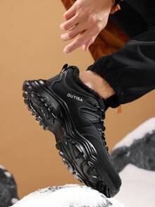 GUYISA Zapatos de para invierno, con puntera de acero anti-aplastamiento y anti-perforación, suela gruesa, zapatillas deportivas de aspecto recio, suela de goma ligera, estilo patchwork de tela de moda, suaves y cómodos, funcionales para trabajo en exteriores en invierno, cálidos y seguros - Negro - Ver 3