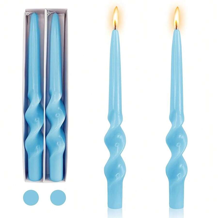 Taper Candles Spiral Candlesticks - 10 Inch Long Tapered Candle Unscented Candle Sticks Dripless Twisted Candles For Dinner Decor Housewarming Gift Idea,2pcs (23D2P-BLUE){Inchcolor_nameinch:InchBlueinch,Inchsize_nameinch:Inch9INCHinch} - 藍色 - 查看 1