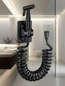 304黑色喷枪：全金属手持式冲洗器，哑光黑，304不锈钢材质，壁挂式，安装简便，防锈，多用途，防漏安全。可选配伸缩软管和支架。浴室用品，浴室配件，浴室工具 - 黑色 - 查看 1