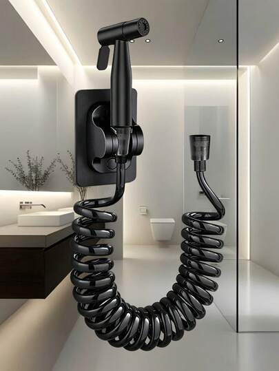 304黑色喷枪：全金属手持式冲洗器，哑光黑，304不锈钢材质，壁挂式，安装简便，防锈，多用途，防漏安全。可选配伸缩软管和支架。浴室用品，浴室配件，浴室工具