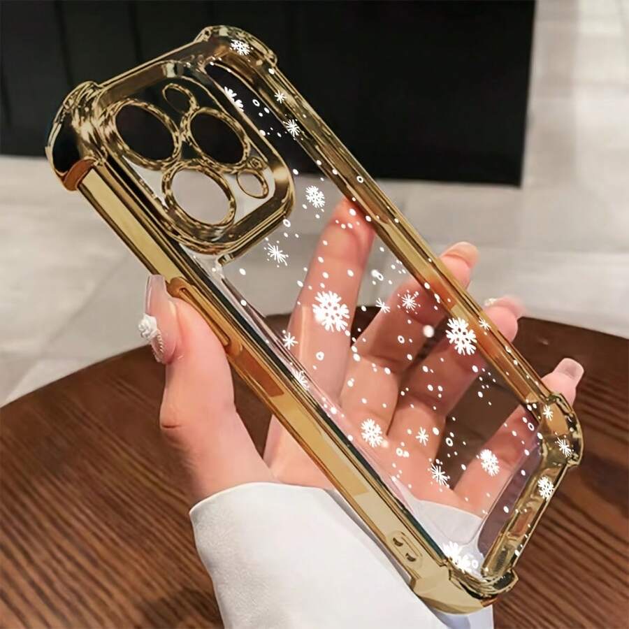 Funda de teléfono de copo de nieve de pantalla completa para 17, 16e, 16, 15, 14, 13, 12, 11,, Pro X XR XSMAX 8, Plus, funda trasera transparente suave a prueba de golpes, accesorios navideños, regalos navideños, diseño de copo de nieve, material a prueba de golpes, compradores de regalos, compradores navideños - Colores mixtos - Ver 1