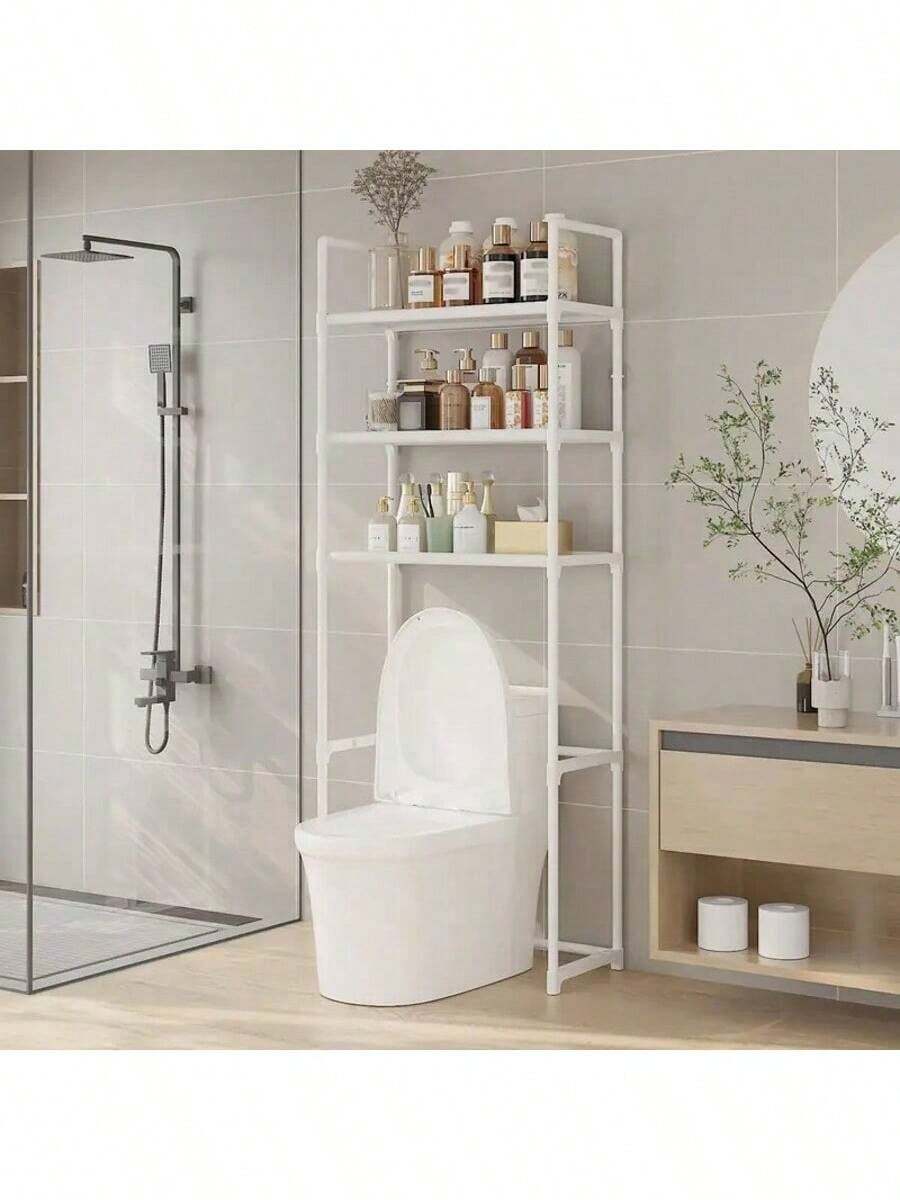 Bathroom And Toilet Storage Rack Without Punching Holes, Toilet Storage Corner Rack, Space Saving Stainless Steel Washing Machine Floor Rack, Suitable For Labor Day, Easter, Halloween, Thanksgiving, Christmas, Holiday Gift Giving, Giving To Family And Friends - White - View 1