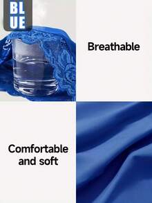 1件装女士纯色高弹力蕾丝边性感舒适日常三角内裤 - 藍色 - 查看 7