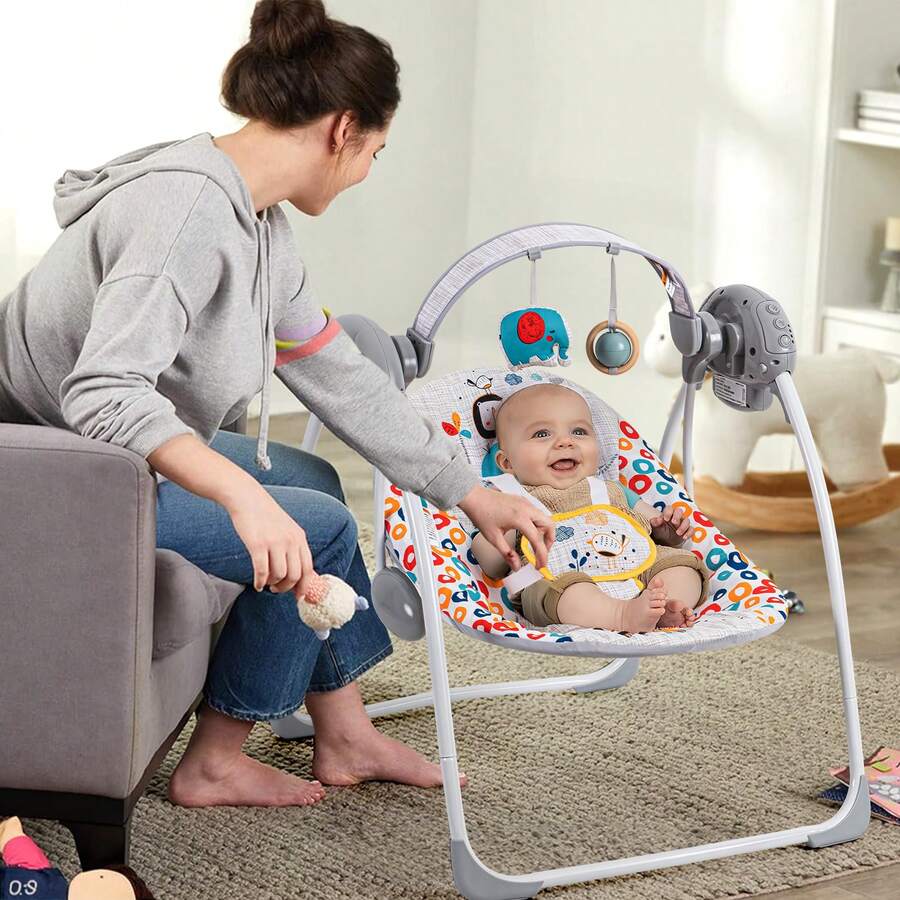 Portable Baby Swing,Baby Swing,Baby Swing Indoor/Outdoor, Foldable, Adjustable, Timer, Baby Swing Suitable For 0-6 Months Baby, 6-20 Pounds For Indoor And Outdoor As Hallowee & Christmas Gifts Bedroom - Yellow - View 1
