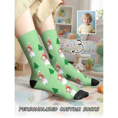 1 Pair Of Customized Face Children's Mid Tube Socks, Put Any Face On Socks,Boy And Girl, Personalized Socks For With Photos, Interesting Customized Picture Pairs With Medium To Long Socks, Suitable For Valentine's Day, Birthdays, Gift Giving