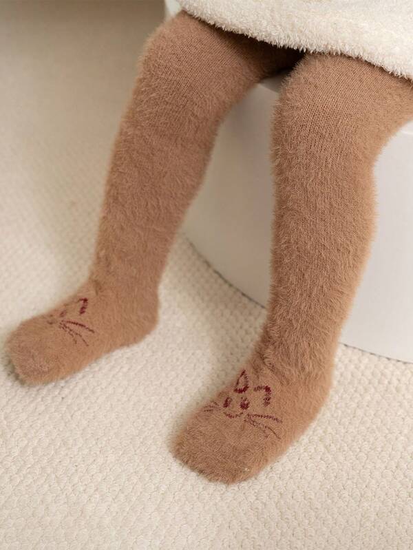 1 Piece Baby Winter Mink Fur Thickened Warm Girl's Pantyhose Solid Color Children's Jumpsuit One-Piece Pantyhose Can Be Worn Outside