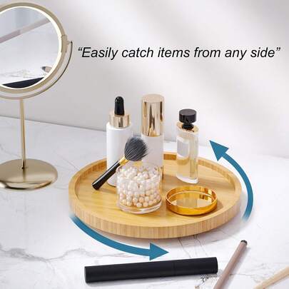 Bamboo Lazy Susan Turntable Organizer, Kitchen Spice Rack & Living Room Snack/Cosmetic Storage, Non-Slip Rotating Tray, Home Essential