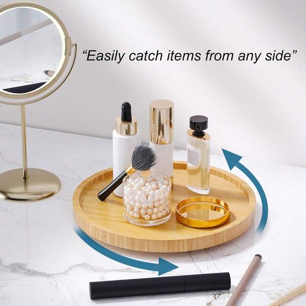 Organizador giratorio de bambú Lazy Susan, estantería de especias de cocina y almacenamiento de aperitivos/cosméticos de sala de estar, bandeja giratoria antideslizante, artículo esencial para el hogar