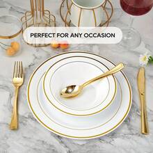100PCS 12oz Disposable Gold Rim Plastic Bowls, Heavy Duty Dessert Salad Serving Bowls, Fancy Tableware For Wedding, Valentine's Day, Birthday Parties & Banquet Events - Gold - View 8