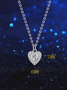 Colier cu pandantiv din argint 925, cu design clasic și inimă, complet pavat, cadou de calitate rafinată pentru familie, prieteni, cupluri - Argint - Vizualizare 6