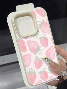 Funda para teléfono con diseño de fresas, compatible con teléfonos ,  17,  16 Pro Max,  15 Pro Max,  13 y  12. Fabricada en TPU con textura de cuero, ofrece protección contra golpes y caídas. Un regalo ideal para familiares, amigos, amantes del verano, parejas, cumpleaños y cualquier persona que adore las fresas. - Blanco - Ver 5