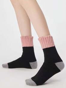 3 Pairs Women's Solid Color Thick Thermal Lined Warm Breathable Crew Socks, Cozy Socks