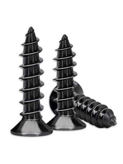 100pcs M3 Self-Tapping Screws Set, Assorted Lengths (0.63in/0.78in/0.98in/1.18in/1.57in), Black Metal Fasteners For Carbon Steel Self Tapping Screws, Suitable For Handmade DIY Of Wooden Boards, Soft Rubber, And Soft Metal