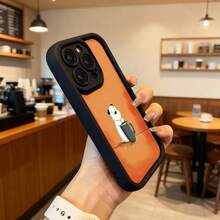 Cubierta de teléfono con borde negro y diseño naranja con dibujo de oso polar sosteniendo taza de café para uso diario en cafeterías Aplicable a los teléfonos de la serie Apple y Galaxy - Burdeos - Ver 6