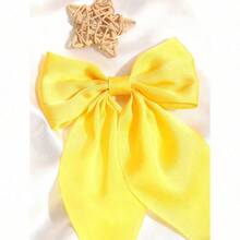 1pc Solid Color Satin Hair Clip With Ribbon Streamers And Large Bowknot, Versatile Hair Accessory For Women Valentine's Day Claw Clips Hair Claws Hair Barrettes, School Stuff, Elegant, College, Winter Outfit For Women, Bows, Cute - 黃色 - 查看 7