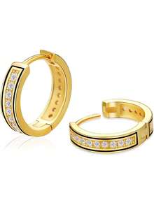 KRKC&CO Aretes Hombre de Oro, Aretes de Cruz, Arracadas de Plata S925 Oro Blanco, 15mm Pendientes, Regalos Dia Del Padre, Joyería de Mujer y Hombres,26730233 - Blanco y Negro - Ver 1