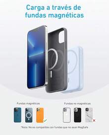 Power Bank Magnético Inalámbrico 5000 mAh (MagGo, PowerCore Magnetic 5K), Cargador Portátil Compatible con 17/16/15/14/13 Serie (Color Negro) - Azul - Ver 8