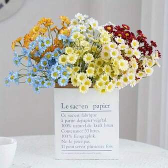 6支6枝人造花束装饰小雏菊花束户外仿真野花，适用于家居婚礼派对装饰