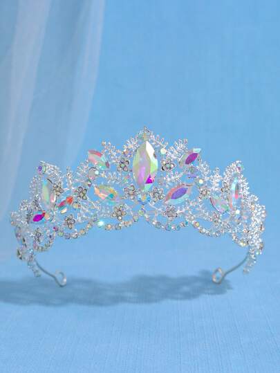 1pc Women's Elegant Baroque Crystal Crown, Bridal Wedding Headpiece, Rhinestone Encrusted - Fashionable Zinc Alloy Headpiece, Suitable For Weddings, Galas And Birthdays